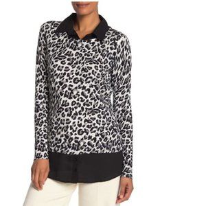 Adrianna Papell Leopard Print Twofer Sweater
